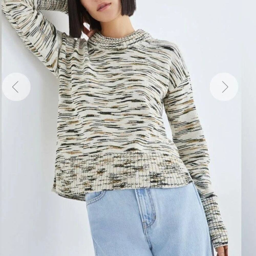 Veronica Beard Gerona Sweater Marbled Knit Green Tan Organic Cotton Women's Med